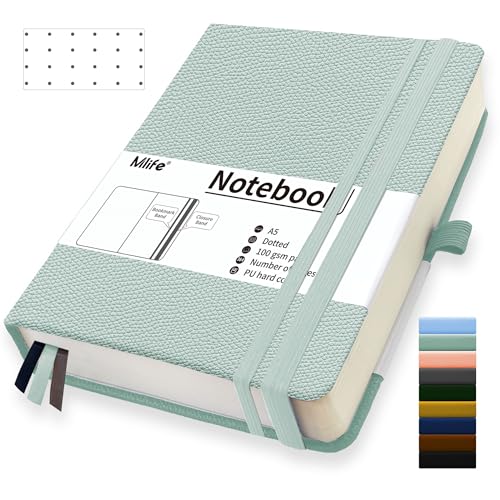 Mlife A5 Dotted Journal Notizbuch,360 Seiten Und 100g/M² Tintenfestes Papier,Hardcover Collegeblock Notizblock,Notizbücher Mit Falttasche Für Büro Schule Zuhause Schreiben&Notizen(Blaugrün) von Mlife