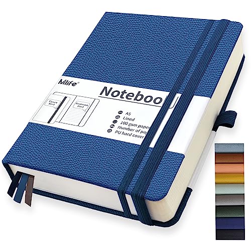 Mlife A5 liniert Journal Notizbuch,360 Seiten Und 100g/M² Tintenfestes Papier,Hardcover Collegeblock Notizblock,Notizbücher Mit Falttasche Für Büro Schule Zuhause Schreiben&Notizen(Blau) von Mlife