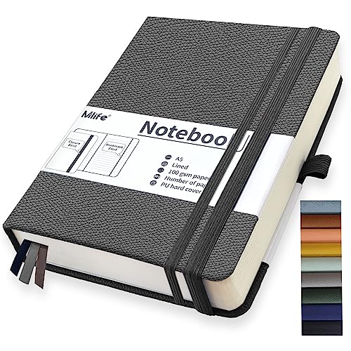 Mlife A5 liniert Journal Notizbuch,360 Seiten Und 100g/M² Tintenfestes Papier,Hardcover Collegeblock Notizblock,Notizbücher Mit Falttasche Für Büro Schule Zuhause Schreiben&Notizen(Grey) von Mlife