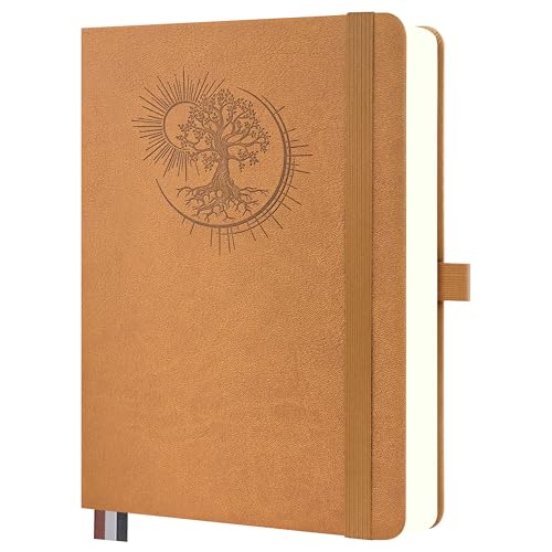 Mlife Notizbuch A5 mit Lebensbaum-Design – 360 Seiten,100g Papier,PU-Cover,elastisches Band,Stifthalter,3 Lesezeichen–Ideal für Beruf, Studium & Geschenk(Braun) von Mlife