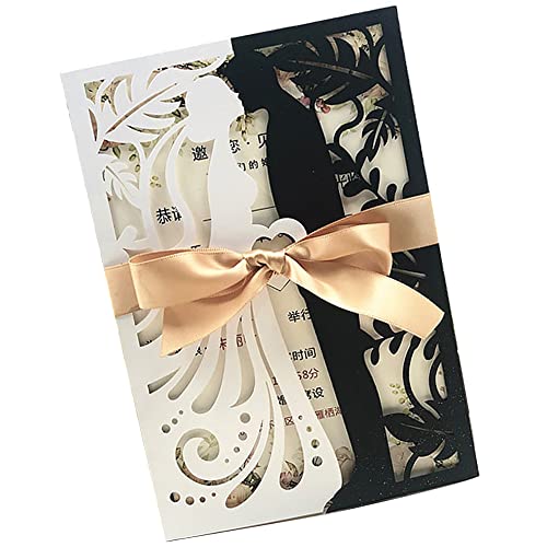 Mlight 50 Stück Schwarz-Weiß-Laserschnitt-Hochzeitseinladungen mit Umschlägen, 12,7 x 19,1 cm, Hohle Einladungskarten für Hochzeit, Brautparty, Verlobung, Geburtstag, süß von Mlight