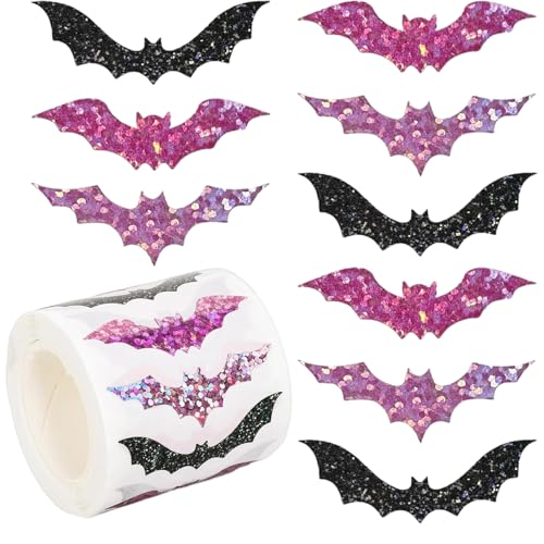 500pcs Halloween Fledermäuse Aufkleber Glitzernder Sealaufkleber Für Scrapbooking Seal Hüllkartenverpackung Halloween Dekoration PVC Fledermäuse von Mllepjdh