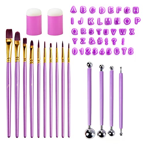 Mllepjdh 56-teiliges Tonwerkzeug-Set für Fondant, Kuchendekoration, Zuckergussschneider, Pinsel, Fingerapplikatoren, Punktierwerkzeug, Tonwerkzeug-Set für Kinder von Mllepjdh