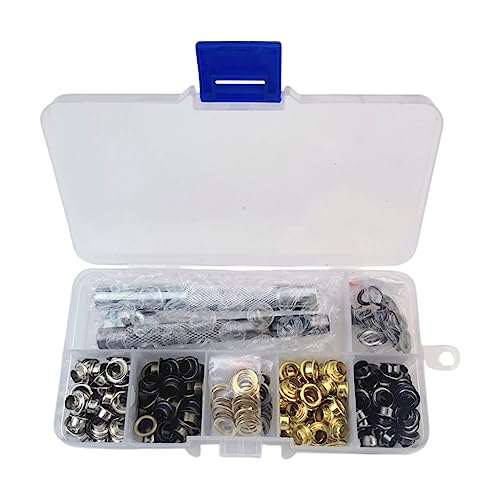 Mllepjdh Metallösen-Set mit 200 Sets von 5 mm Ösen und Werkzeugen für Projekte, mehrfarbige Ösen und Aufbewahrungsbox-Ösen von Mllepjdh