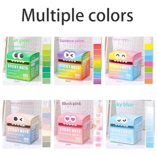 Cute Monster Pattern Sticky Note, Funny Pastel Animal Post It Notes Contains 105 Pearlescent Sticky Notes, Multi Office School Tab Supplies, Self-Adhesive Notepad Sticker Pads(6PCS) von Mlthcig