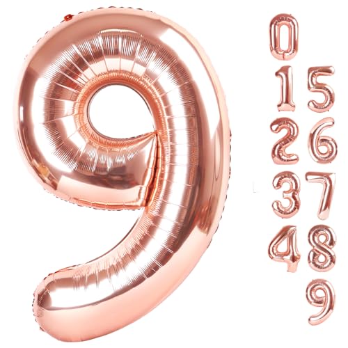101.6 cm Rose Gold Zahlen 9 Ballon, Luftballons Dekorationen für 9 19 90 Geburtstag Party, Verlobung, Hochzeit, Abschlussfeiern, Fotoshooting Supplies 101.6 cm Rose Gold Zahlen 9 Ballon, Luftballons Dekorationen für 9 19 90 Geburtstag Party, Verlobung, Hochzeit, Abschlussfeiern, Fotoshooting Supplies von Mluchee