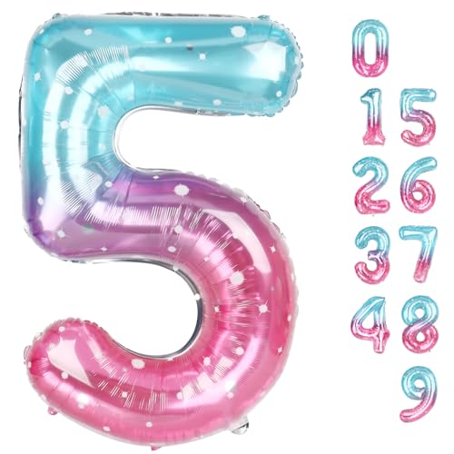 Ballon mit Zahl 5, 101,6 cm, große Zahlenballons, Rosa, Lila, Blau, Geburtstagsparty-Dekorationen für Geburtstagsparty, Abschlussfeier, Hochzeitstag, Verlobung, Dekorationen Ballon mit Zahl 5, 101,6 cm, große Zahlenballons, Rosa, Lila, Blau, Geburtstagsparty-Dekorationen für Geburtstagsparty, Abschlussfeier, Hochzeitstag, Verlobung, Dekorationen von Mluchee