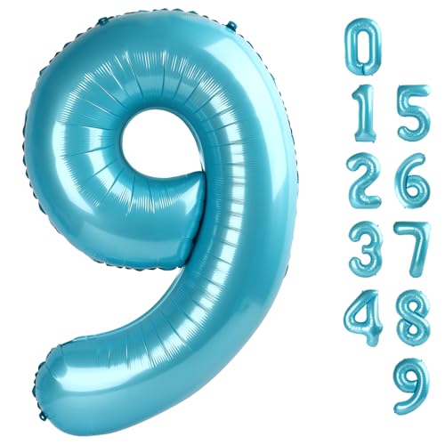 Pastellblau Zahlenballons 40 Zoll, Groß 9 Ballon, Folien-Mylar-Ballons Dekorationen, Blaue Geburtstagsdekorationen für 9 19 90 Geburtstagsfeier, Verlobung, Hochzeit, Jubiläum Pastellblau Zahlenballons 40 Zoll, Groß 9 Ballon, Folien-Mylar-Ballons Dekorationen, Blaue Geburtstagsdekorationen für 9 19 90 Geburtstagsfeier, Verlobung, Hochzeit, Jubiläum von Mluchee