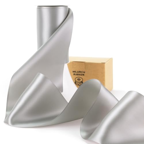 10,2 cm breites silberfarbenes Satinband, doppelseitig, dickes Polyester-Seidengewebe, großes weißes Band für Stuhlschärpen, Hochzeit, Party, Blumenstrauß, Geschenkverpackung, Nähen, Basteln 10,2 cm breites silberfarbenes Satinband, doppelseitig, dickes Polyester-Seidengewebe, großes weißes Band für Stuhlschärpen, Hochzeit, Party, Blumenstrauß, Geschenkverpackung, Nähen, Basteln von Mlurcu