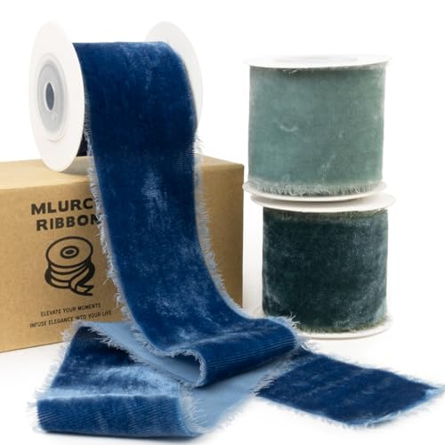 Blaues Samtband, 5,1 cm breit, marineblau, staubgrün, blaugrün, dick, ausgefranst, Vintage-Samtbänder für Weihnachten, Geschenkverpackung, Hochzeit, Einladungen, Brautstrauß Blaues Samtband, 5,1 cm breit, marineblau, staubgrün, blaugrün, dick, ausgefranst, Vintage-Samtbänder für Weihnachten, Geschenkverpackung, Hochzeit, Einladungen, Brautstrauß von Mlurcu