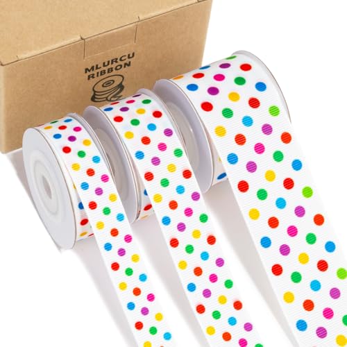 Gepunktetes Schleifenband-Set, 3 Rollen, 1,6 cm, 2,2 cm, 3,8 cm, Regenbogenfarben, für Geschenkverpackungen, Geburtstagspartys, Babypartys, Kränze, Haarschleifen, Banner, Süßigkeitentüten Gepunktetes Schleifenband-Set, 3 Rollen, 1,6 cm, 2,2 cm, 3,8 cm, Regenbogenfarben, für Geschenkverpackungen, Geburtstagspartys, Babypartys, Kränze, Haarschleifen, Banner, Süßigkeitentüten von Mlurcu