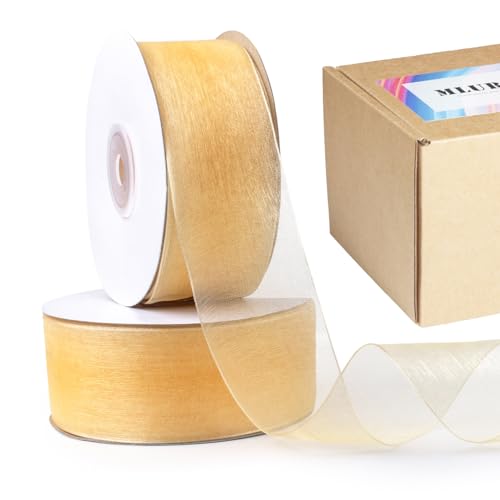 MLURCU Goldfarbenes Organzaband, durchsichtig, 3,8 cm x 91,4 m, Chiffon-Tüllstoff für Geschenkverpackungen, Weihnachtsbaum, Hochzeit, Blumenstrauß, Haarschleifen, Basteln MLURCU Goldfarbenes Organzaband, durchsichtig, 3,8 cm x 91,4 m, Chiffon-Tüllstoff für Geschenkverpackungen, Weihnachtsbaum, Hochzeit, Blumenstrauß, Haarschleifen, Basteln von Mlurcu