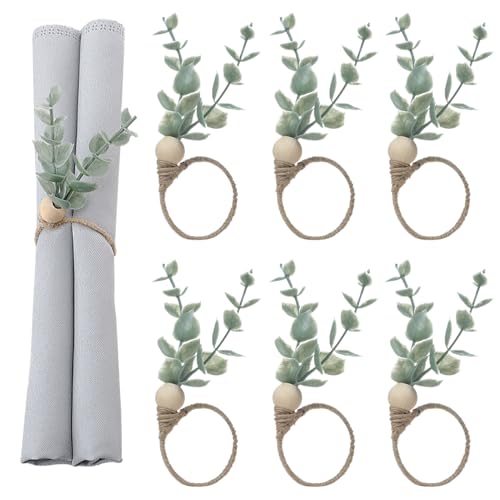 MLURCU Serviettenringe Set mit 6 rustikalen Eukalyptus-Holzserviettenringen, Boho-Blatt-Holzperle, Bauernhaus, Frühling, Herbst, Serviettenringhalter für Familie, Esszimmer, Bankett, Hochzeit, von Mlurcu