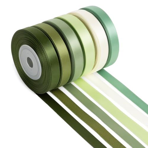 Mlurcu Dünnes grünes Band, 1,9 cm x 60 m, Salbeigrün, Moos, Olivgrün, Limette, Elfenbein, doppelseitiges Seidensatinband-Set für Geschenkverpackungen, Blumenstrauß, Hochzeit, Einladung, Haarschleife Mlurcu Dünnes grünes Band, 1,9 cm x 60 m, Salbeigrün, Moos, Olivgrün, Limette, Elfenbein, doppelseitiges Seidensatinband-Set für Geschenkverpackungen, Blumenstrauß, Hochzeit, Einladung, Haarschleife von Mlurcu