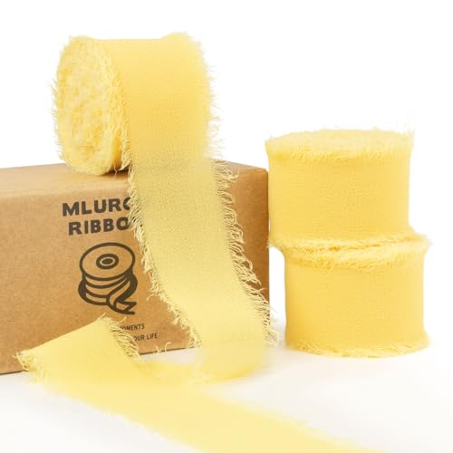 Mlurcu Gelbes Chiffonband, 2,5 cm x 20,5 m, handgefertigtes Fransenband, Chiffon-Seidenband, Boho, ausgefranstes Band, cremegelbes Band für Geschenkverpackungen, Hochzeitseinladungen, Mlurcu Gelbes Chiffonband, 2,5 cm x 20,5 m, handgefertigtes Fransenband, Chiffon-Seidenband, Boho, ausgefranstes Band, cremegelbes Band für Geschenkverpackungen, Hochzeitseinladungen, von Mlurcu
