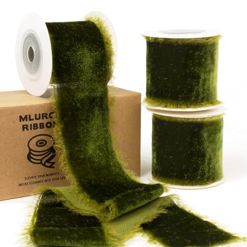 Mlurcu Olivgrünes Samtband, 5,1 cm breit, Vintage-Moosgrünes Samtband für Weihnachtsbaum, handgefertigtes ausgefranstes dickes grünes Samtband für Geschenkverpackungen, Hochzeitseinladungen, Mlurcu Olivgrünes Samtband, 5,1 cm breit, Vintage-Moosgrünes Samtband für Weihnachtsbaum, handgefertigtes ausgefranstes dickes grünes Samtband für Geschenkverpackungen, Hochzeitseinladungen, von Mlurcu