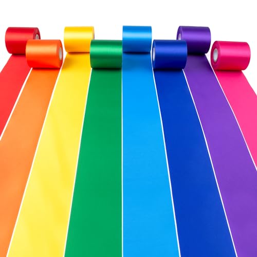 Mlurcu Regenbogen-Satinband, 80 m × 5 cm breit, buntes Band, 8 Rollen, sortiert, für Geschenkverpackungen, Basteln, Quasten, Girlande, Fiesta, Party, Klassenzimmer, Outdoor-Band, Dekorationen von Mlurcu