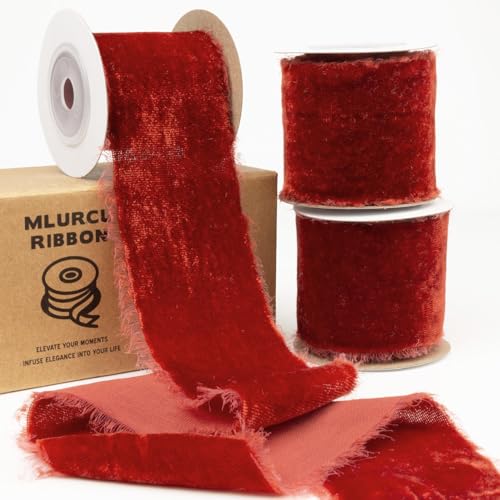 Mlurcu Rost-Samtband, 5,1 cm breit, dick, ausgefranst, Vintage, handgefertigt, Fransen, Seide, rot, für Weihnachtsbaum, Geschenkverpackungen, Hochzeitseinladungen, Brautblumenstrauß Mlurcu Rost-Samtband, 5,1 cm breit, dick, ausgefranst, Vintage, handgefertigt, Fransen, Seide, rot, für Weihnachtsbaum, Geschenkverpackungen, Hochzeitseinladungen, Brautblumenstrauß von Mlurcu