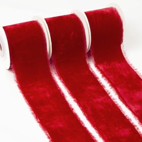 Mlurcu Rotes Samtband, 5,1 cm, 2 m, handgefertigt, ausgefranstes Fransenband, rustikales Boho, roher Rand, Stoffband, rotes Samtband für Hochzeitseinladungen, Brautsträuße, Geschenkverpackungen, DIY Mlurcu Rotes Samtband, 5,1 cm, 2 m, handgefertigt, ausgefranstes Fransenband, rustikales Boho, roher Rand, Stoffband, rotes Samtband für Hochzeitseinladungen, Brautsträuße, Geschenkverpackungen, DIY von Mlurcu