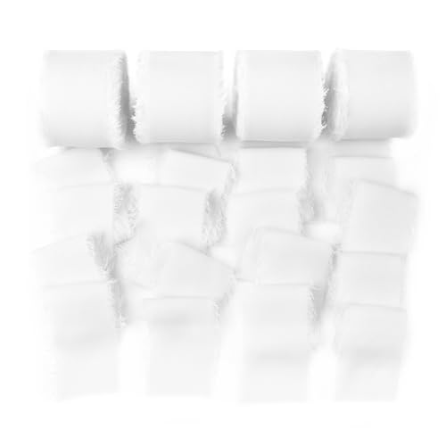 Mlurcu Weißes Chiffonband, 3,8 cm x 40 m, Boho, ausgefranster Stoff, handgefertigt, Fransen, Chiffon, Seidenband zum Verpacken von Hochzeitseinladungen, Brautblumenstrauß, Basteln von Mlurcu