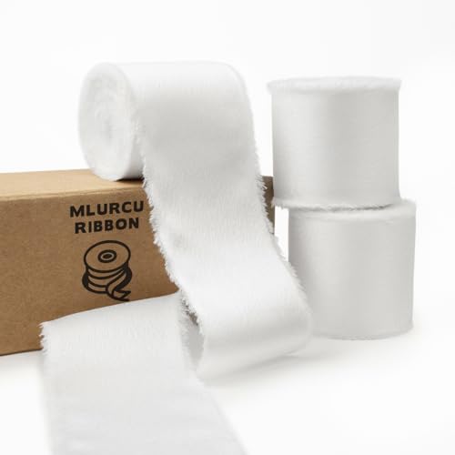 Mlurcu Weißes Seiden-Satinband, 3,8 cm x 21 m, handgefertigt, ausgefranst, Chiffon-Stoffband, weißes Band für Geschenkverpackungen, Brautblumenstrauß, Hochzeitseinladung, Babyparty, Heimdekoration Mlurcu Weißes Seiden-Satinband, 3,8 cm x 21 m, handgefertigt, ausgefranst, Chiffon-Stoffband, weißes Band für Geschenkverpackungen, Brautblumenstrauß, Hochzeitseinladung, Babyparty, Heimdekoration von Mlurcu
