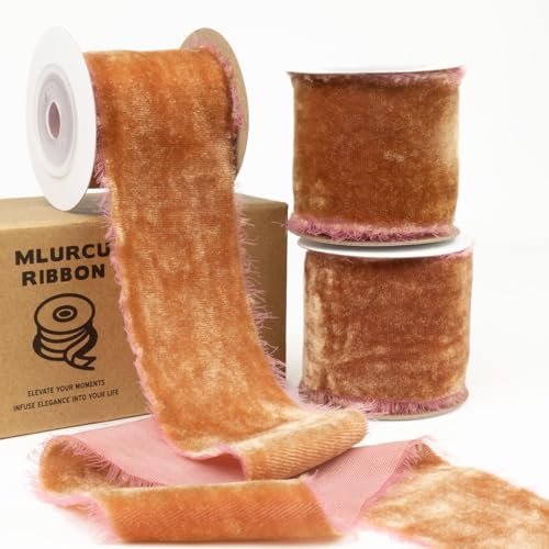 Zimt-Samtband, 5,1 cm breit, dick, ausgefranstes Samtband, Vintage, handgefertigt, Fransen, Seide, Kupferbraun, Samtband für Weihnachtsbaum, Geschenkverpackung, Hochzeitseinladungen, Brautblumenstrauß Zimt-Samtband, 5,1 cm breit, dick, ausgefranstes Samtband, Vintage, handgefertigt, Fransen, Seide, Kupferbraun, Samtband für Weihnachtsbaum, Geschenkverpackung, Hochzeitseinladungen, Brautblumenstrauß von Mlurcu