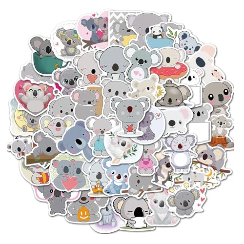 Aufkleber Kinder Tiere, 50 Stück Koala Aufkleber Niedliche Vinyl Sticker Tier Sticker Kinder Wasserfest, Lustige Tiermuster, für DIY Dekoration, Graffiti Style Decals von Mmgoqqt