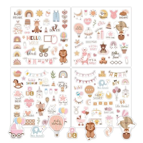 Blatt Sticker Babyalbum, 8 Stück Baby Fotoalbum Sticker Scrapbook Zubehör Taufe Aufkleber Taufe Baby Party Deko, Für Babyshower Deko,Geschenk, Fotoalbum, Notizbuch von Mmgoqqt
