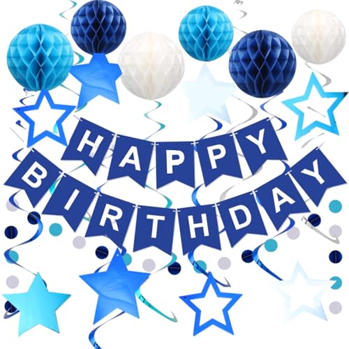 Blau Geburtstag Dekoration, Blau Happy Birthday Banner mit Wabenball, Stern Hängende Wirbel Streamer Kreis Punkt Girlande Dekroationen Geburtstag Party Dekorationen Blau Geburtstag Dekoration, Blau Happy Birthday Banner mit Wabenball, Stern Hängende Wirbel Streamer Kreis Punkt Girlande Dekroationen Geburtstag Party Dekorationen von Mmgoqqt