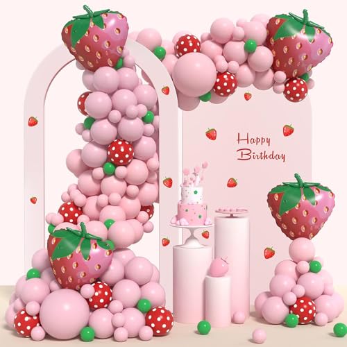 Erdbeer-Ballon-Set, 143-teilig, Erdbeer-Party-Dekorationen für Party, mit 45,7 cm großen Erdbeer-Aluminiumfolienballons, rosa Luftballons für Geburtstagsdekoration Erdbeer-Ballon-Set, 143-teilig, Erdbeer-Party-Dekorationen für Party, mit 45,7 cm großen Erdbeer-Aluminiumfolienballons, rosa Luftballons für Geburtstagsdekoration von Mmgoqqt