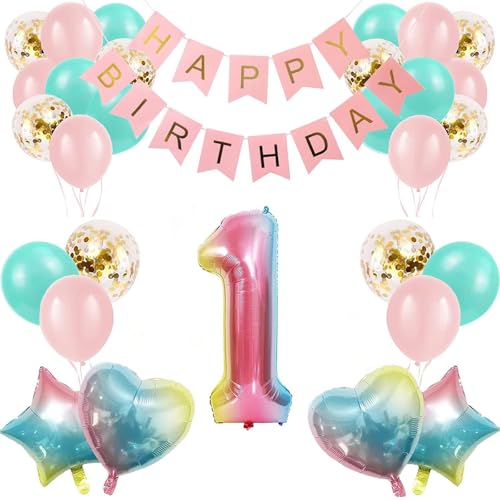 Geburtstag Dekorationen, 1. Regenbogen Geburtstag Party Dekoration für Mädchen Jungen, Zahl 1 Geburtstag Luftballons, Happy Birthday Banner, Konfetti und Latexballons, Geburtstag Party Supplies für Geburtstag Dekorationen, 1. Regenbogen Geburtstag Party Dekoration für Mädchen Jungen, Zahl 1 Geburtstag Luftballons, Happy Birthday Banner, Konfetti und Latexballons, Geburtstag Party Supplies für von Mmgoqqt