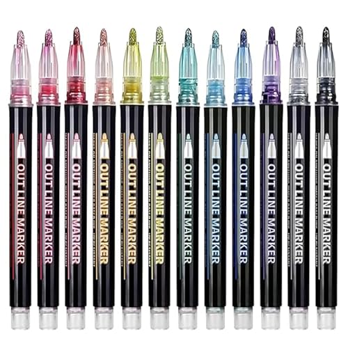 Glitzerstifte Outline Marker Stifte, 12 Stück Zauberstifte für Kinder, Geschenke für Teenager-Mädchen, Teenager-Mädchen-Geschenke, Doppel-Linien-Konturenstifte von Mmgoqqt