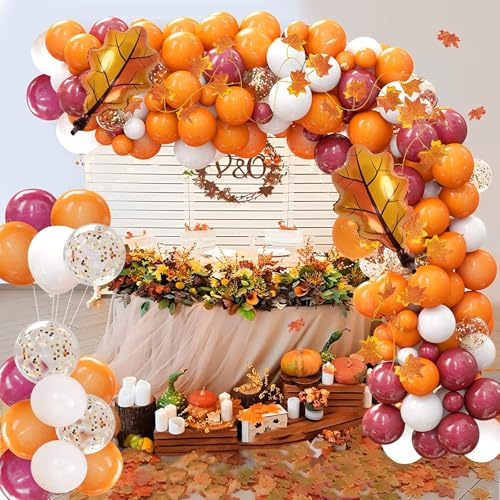 Herbst-Ballonbogen-Set, orange-weiß-rote Luftballons mit Ahornblättern für Thanksgiving, Herbst, Heim-Party-Dekorationen, Zubehör Herbst-Ballonbogen-Set, orange-weiß-rote Luftballons mit Ahornblättern für Thanksgiving, Herbst, Heim-Party-Dekorationen, Zubehör von Mmgoqqt