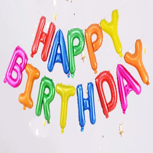 Luftballons Banner Raibow, 16 Zoll Happy Birthday Brief Folienballons Wimpelkette, Happy Birthday Buchstaben Ballons für Partydekorationen, Happy Birthday Geschriebener Ballon für Erwachsene und von Mmgoqqt