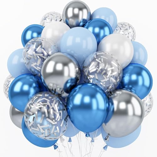 Luftballons in Metallic-Blau, Silber, 60 Stück, 30,5 cm, verschiedene Farbtöne, Chrom, Babyblau, Luftballons mit silbernen Konfetti-Ballons für Geburtstag, Hochzeit, Babyparty, Abschlussfeier, Luftballons in Metallic-Blau, Silber, 60 Stück, 30,5 cm, verschiedene Farbtöne, Chrom, Babyblau, Luftballons mit silbernen Konfetti-Ballons für Geburtstag, Hochzeit, Babyparty, Abschlussfeier, von Mmgoqqt