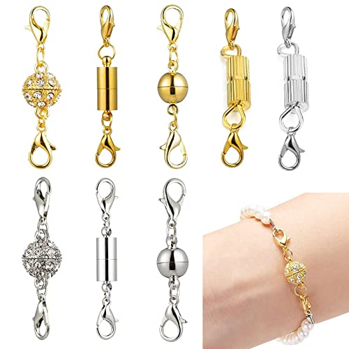 Magnet Schmuck-Verschlüsse, Karabinerverschlüsse, Magnetverschlüsse Kettefür Ketten Für Halskette Armband Machen Enthält vier (8 Stück,Gold und Silber) von Mmgoqqt