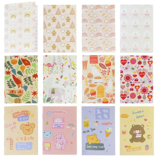 Mmgoqqt Cute Cartoon Notizblock, 12 Stück Inspirierende Notizheft Tagebuch Notizbuch Süßes Kleines Notizbuch Pocket Notebook Tragbar Klein Notebook, ür Einladungen Kindergeburtstage Einschulungen von Mmgoqqt