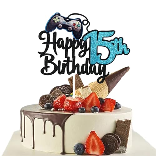 Tortenaufsätze zum 15. Geburtstag, Tortenaufsatz, Glitzer, Videospiel, Kuchenpick-Spiel auf Controllern, fünfzehnter Prost bis 15 Jahre, Kuchendekoration für Partyzubehör, Schwarz Tortenaufsätze zum 15. Geburtstag, Tortenaufsatz, Glitzer, Videospiel, Kuchenpick-Spiel auf Controllern, fünfzehnter Prost bis 15 Jahre, Kuchendekoration für Partyzubehör, Schwarz von Mmgoqqt