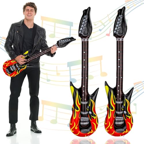 2 Stück Aufblasbare Luftgitarren,Aufblasbare Flammen-Design Rock Instrument,Aufblasbares 90cm Party Requisiten für party Karneval,Kinder Jugendliche Feierlustige Aufblasbare Gitarren,Wiederverwendbar von MniimaLuxe