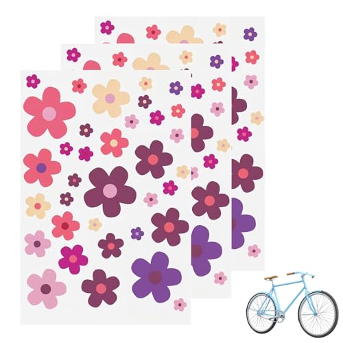 3 Stück Fahrrad Sticker Mädchen,Prilblumen Aufkleber Fahrradrahmen,Fahrradaufkleber,Sommer Blumensticker Zum Aufkleben,Kofferaufkleber,Outdoor Wasserfeste Aufkleber für Laptop,Auto&Kinder Deko,105 Pcs von MniimaLuxe