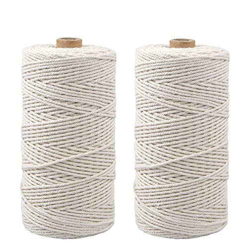 Makramee Garn 2mm x 200m, 2 Set Natürliches Makramee Schnur Baumwollgarn Kordel für Makramee Blumenampel, Makramee Garn Set für Weben Dekoration, Wandbehäng (2) von Mnixy