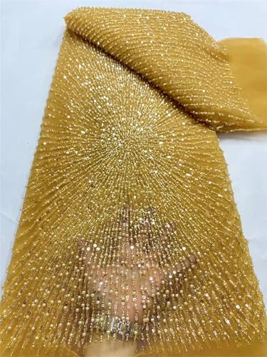 Afrikanischer Perlenspitzenstoff, französisch, nigerianisch, bestickt, Netzstoff mit Spitzenstoff zum Nähen, 120 cm, 4,5 m - 3 von Mnjyihy