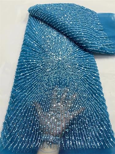 Afrikanischer Perlenspitzenstoff, französisch, nigerianisch, bestickt, Netzstoff mit Spitzenstoff zum Nähen, 120 cm, 4,5 m - 7 von Mnjyihy