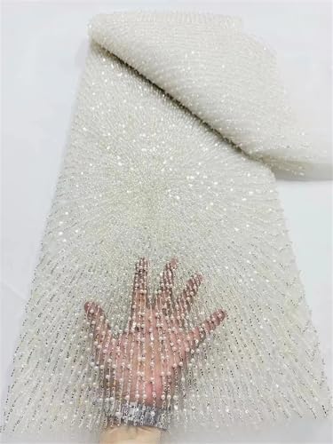 Afrikanischer Perlenspitzenstoff, französisch, nigerianisch, bestickt, Netzstoff mit Spitzenstoff zum Nähen, 120 cm, 4,5 m - 8 von Mnjyihy