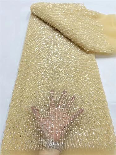 Afrikanischer Perlenspitzenstoff, französisch, nigerianisch, bestickt, Netzstoff mit Spitzenstoff zum Nähen, 120 cm, 4,5 m von Mnjyihy