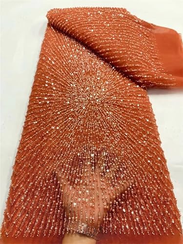 Afrikanischer Perlenspitzenstoff, französisch-nigerianisches besticktes Netz mit Spitzenstoff zum Nähen, 120 cm, 4,5 m - 5 von Mnjyihy