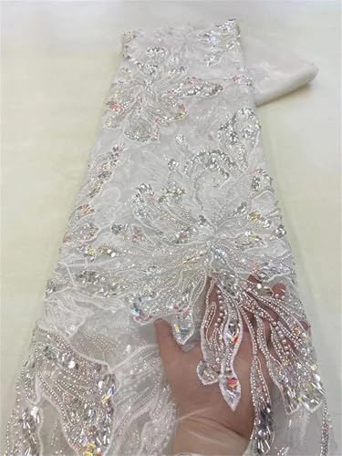Mnjyihy Afrikanische Pailletten Perlenstickerei Spitzenstoff Bräutigam nigerianische Braut Französischer Tüllstoff für Hochzeit 120 cm 4,57 m - 2 von Mnjyihy