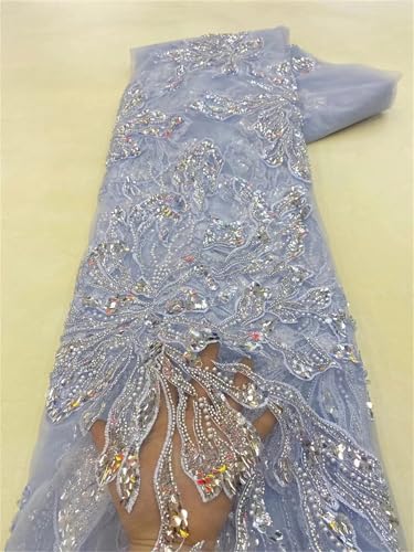 Mnjyihy Afrikanische Pailletten Perlenstickerei Spitzenstoff Bräutigam nigerianische Braut Französischer Tüllstoff für Hochzeit 120 cm 4,57 m - 6 von Mnjyihy