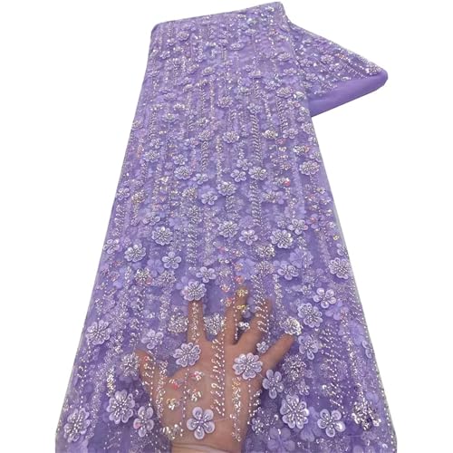 Mnjyihy Afrikanische Spitzenstoffe mit Pailletten für Abendkleider, französischer Perlen-Tüll, Spitzenstoff, 120 cm, 2,5 Yards-6 Mnjyihy Afrikanische Spitzenstoffe mit Pailletten für Abendkleider, französischer Perlen-Tüll, Spitzenstoff, 120 cm, 2,5 Yards-6 von Mnjyihy