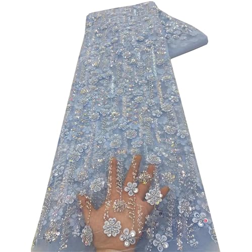 Mnjyihy Afrikanische Spitzenstoffe mit Pailletten für Abendkleider, französischer Perlen-Tüll, Spitzenstoff, 120 cm, 2,5 Yards-7 Mnjyihy Afrikanische Spitzenstoffe mit Pailletten für Abendkleider, französischer Perlen-Tüll, Spitzenstoff, 120 cm, 2,5 Yards-7 von Mnjyihy